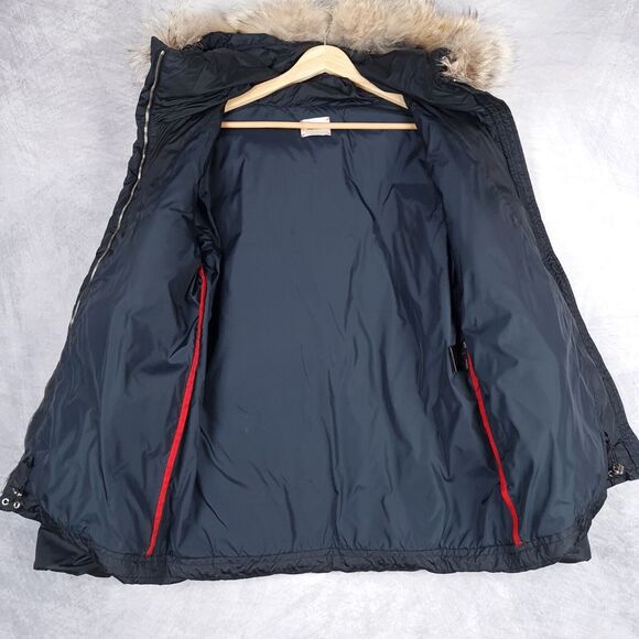 Lempelius Down Jacket Womens Large Blue Quilted Puffer Removable Fur Trim Hooded - Picture 8 of 16